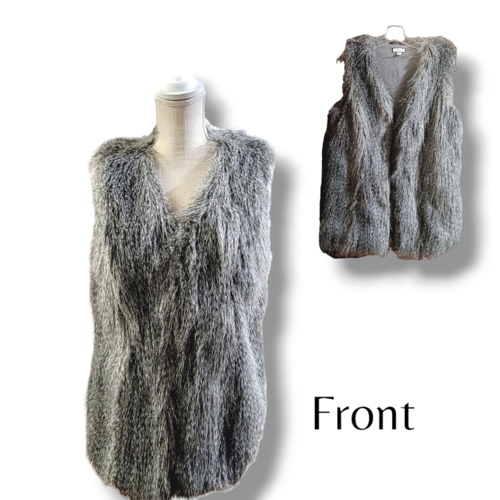 Mythology Silver Faux-Fur Vest for Women Without Collar sz Small